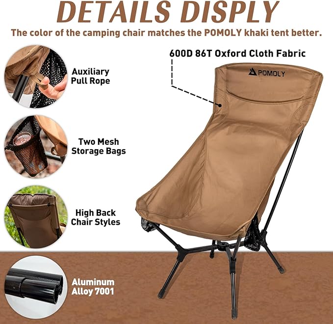 POMOLY Chalet 70 Pro Camping Hot Tent Cabin Tent and Camping High Back Chair