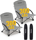 KingCamp Low Beach Chair High Back Folding Camping Chair for Adults Oversized Breathable Mesh Seat 300lbs Heavy Duty Portable Chair with Cup Holder &amp Storage Pockets for Beach Outdoor