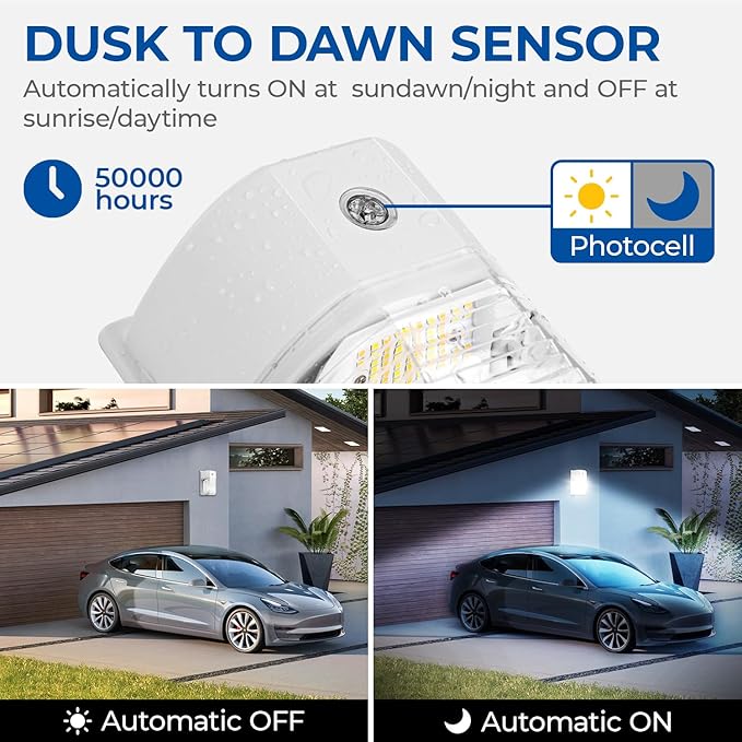 CINOTON 26W LED Wall Pack Light with Dusk to Dawn Sensor 3CCT 3000K/4000K/5000K 26W/18W/13W Switchable [100-277Vac] IP65 Waterproof Outdoor Security Flood Lighting for Garage Warehouse 2 Pack