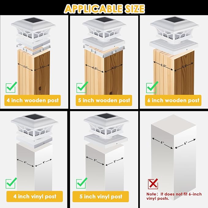 4 Pack Solar Post Cap Lights Outdoor Waterproof Fits 4x4 5x5 6x6 Wooden &amp Vinyl Fence Decks Edison LED Bulb with Warm &amp Cool White Light Modes (Classic White 4)