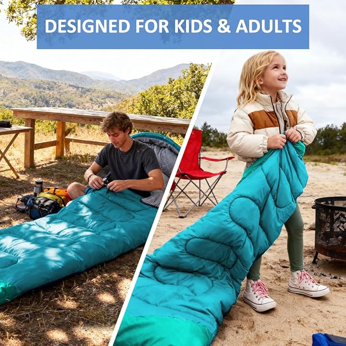 oaskys Camping Sleeping Bag - 3 Season Warm &amp Cool Weather - Summer Spring Fall Lightweight Waterproof for Adults Kids - Camping Gear Equipment Traveling and Outdoors