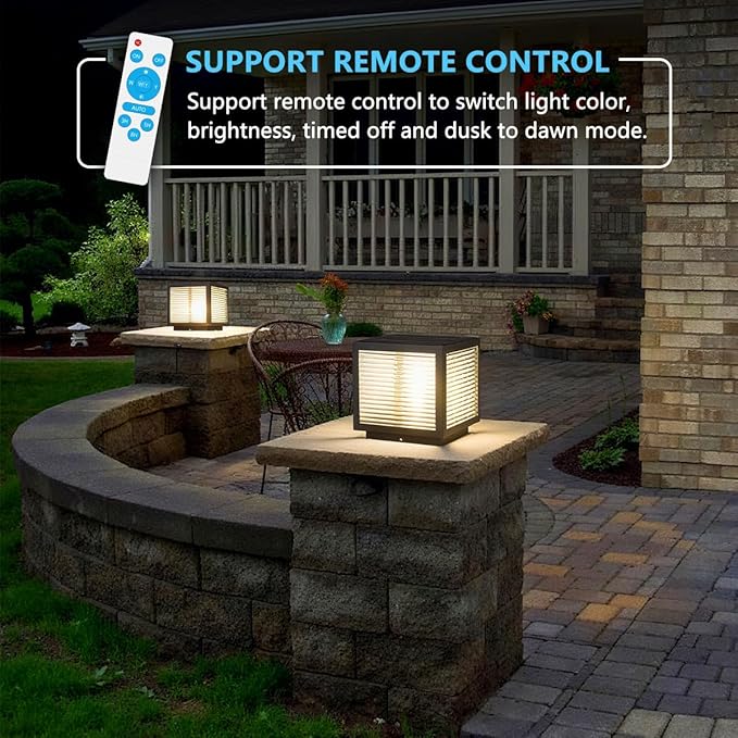 Solar Post Cap Light Outdoor Exterior Post Lantern Lamps Stainless Steel IP65 Waterproof Pillar Light 9.8 Dimmable LED Modern Landscape Column Lamp for Patio Posts Flat Surface Garden Deck