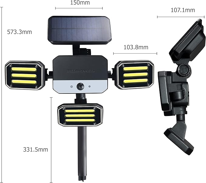 Bionic Floodlight Solar Light Outdoor Waterproof Patio Light Motion Sensor Outdoor Lights w/ Remote Control 3 Heads Wall Lights - Wireless 50% Brighter-108 COB LED For Lawn Garden As Seen On TV