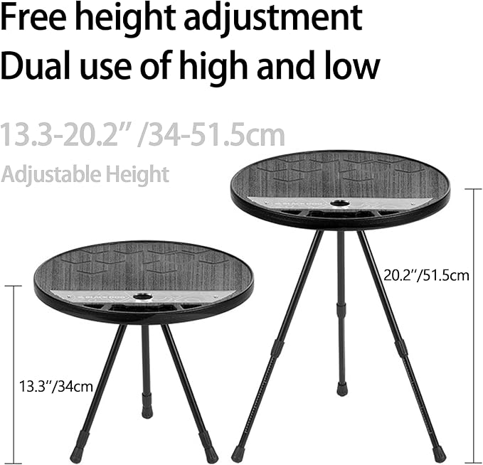 Blackdog Lightweight Round Folding Camping Table PE Portable Picnic Table with Aluminum Adjustable Table Legs Solid Triangular Support Round Table for Outside Tailgating Hiking Camping