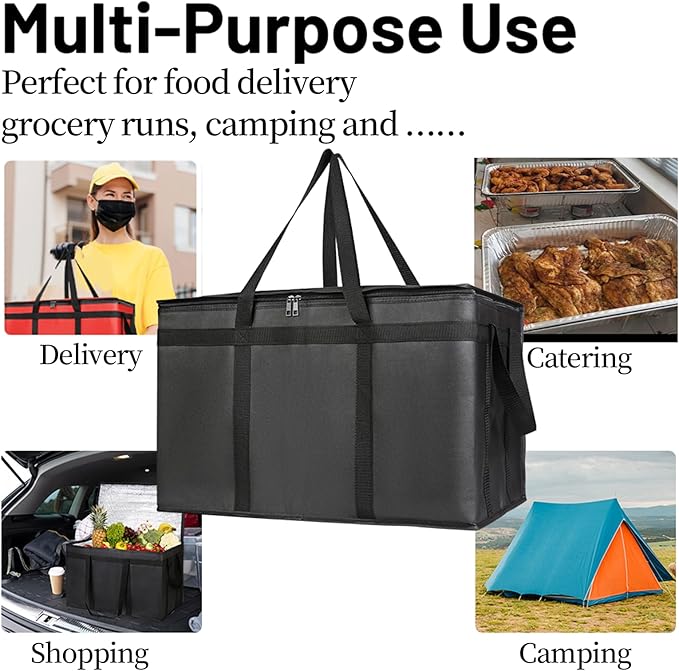 Bodaon 2-Pack Insulated Food Delivery Bag With Hard Bottom XXXL Pizza Cooler Bags Rideshare Delivery Bag Grocery Shopping and Catering Thermal Cold/Hot Styrofoam Carrier for Travel/Car