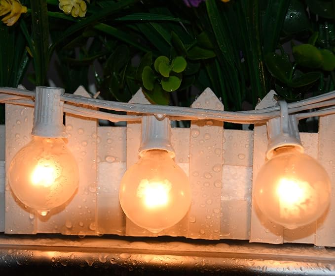 Abeja Outdoor Frosted String Lights G40-25Ft with 27 Clear Bulbs UL Listed for Patio Garden Umbrella Bars Balcony Party Decor Indoor E12 Base 5W White