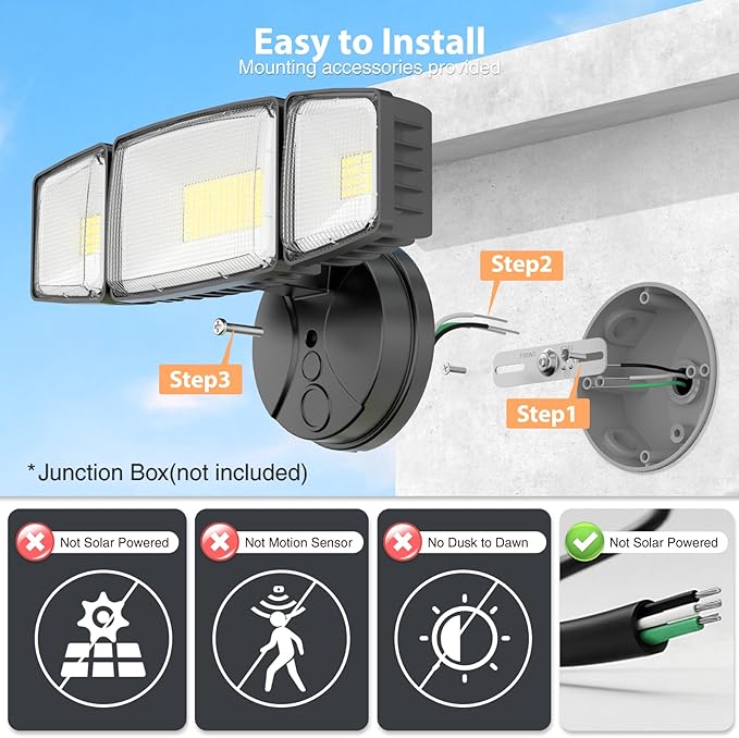 Onforu 100W 11000LM Flood Lights Outdoor Brightness Security LED Flood Lights with 3 Adjustable Heads Switch Controlled IP65 Waterproof 6500K Outside Exterior Flood Light for Yard Garage Eave Patio