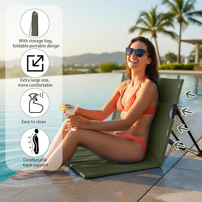 Jetec Foldable Floor Backrest Chair Portable Camping Chair with Storage Bag Light Weight Lazy Seat for Indoor Outdoor Bed Ground Park Lawn Concerts Beach Hiking