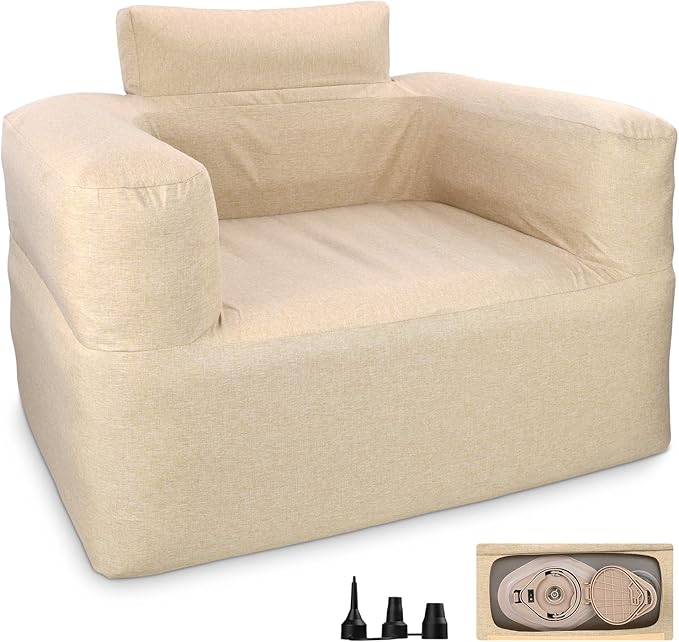 Bestrip Auto Inflatable Sofa Single Blow up Couch Lounger with Built-in Air Pump Rechargeable Air Sofa for Camping Gamging &amp Home（Khaki）
