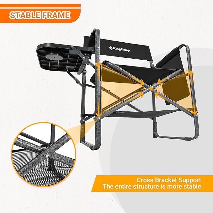 KingCamp Directors Chair with Side Table Folding Camping Chairs for Adults with Storage Pockets Breathable for Outside Camping Lawn Picnic Beach &amp Fishing (Black)