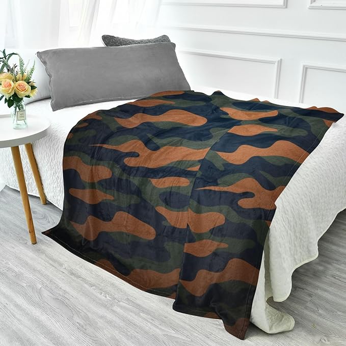 Soft Throw Blanket Camouflage Black Green Khahi Couch Blankets 50 x 70 Inch