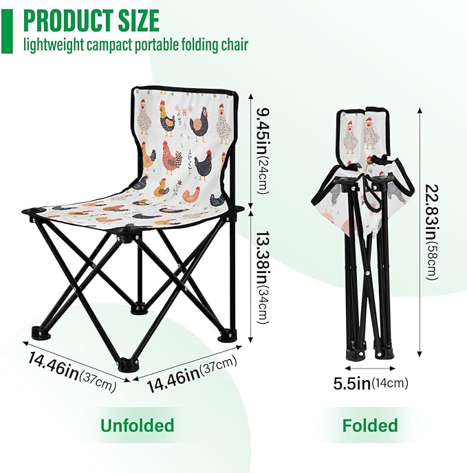 Cartoon Chicken Foldable Camp Chairs Ultra-Lightweight Beach Chairs for Adults Carry Bag Included for Camp