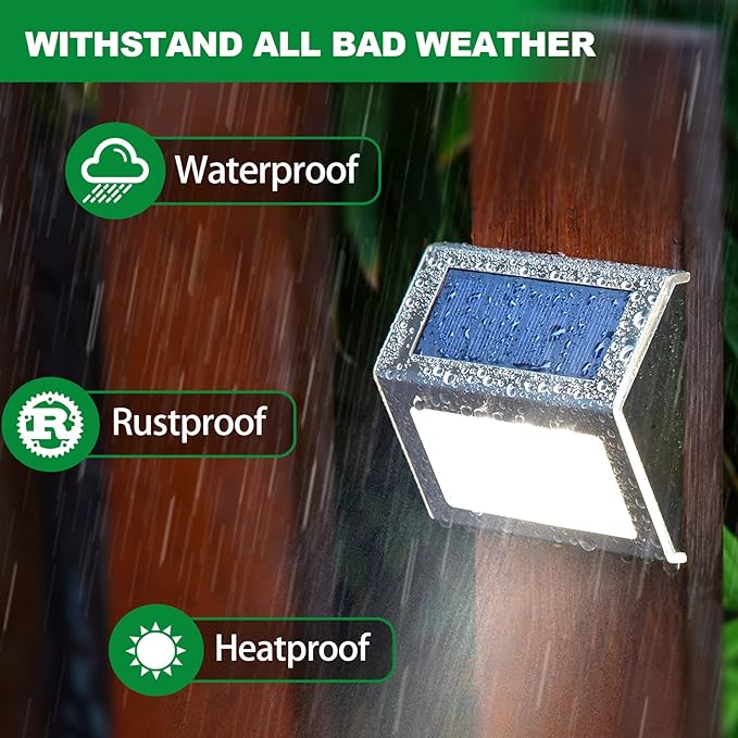 JSOT Solar Lights Outdoor for DeckWaterproof Solar Garden Lights Decorative Outside Lamp for WalkwayFence PostBackyardRailingWallPoolStepStairs 8 Lights Cool White