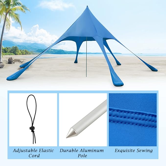 Goplus Beach Canopy 20 x 20 FT Beach Shade with UPF50+ Sun Protection Carrying Bag Sand Shovel Aluminum Pole 6 Ground Stake Portable Sun Shelter Outdoor Beach Tent for Backyard Camping Picnic