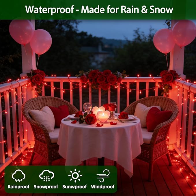 750 LED 240FT Valentine Lights Outdoor12 Lighting Modes Valentines DayDecorations with Timer Dimmable Plug in Red LED StringLights Waterproof for Yard Tree Wedding Party Holiday Red