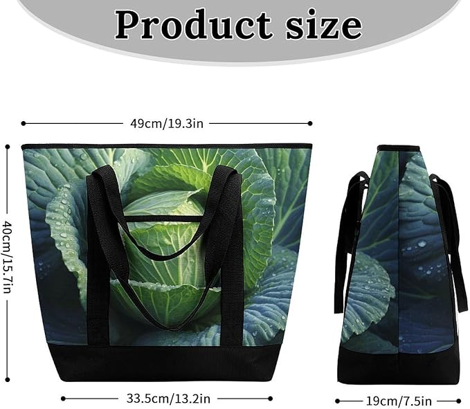 Insulated Shopping BagLarge Reusable Cooler Bags Bright Cabbage Printed Foldable Shopping BagTravel Waterproof Shoulder Bag