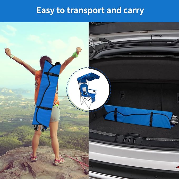 Portable Folding Camping Chair - Lightweight Durable Outdoor Chair for Camping Fishing Beach Lawn and More - Comfortable Folding Chairs for Outside Activities (Blue)