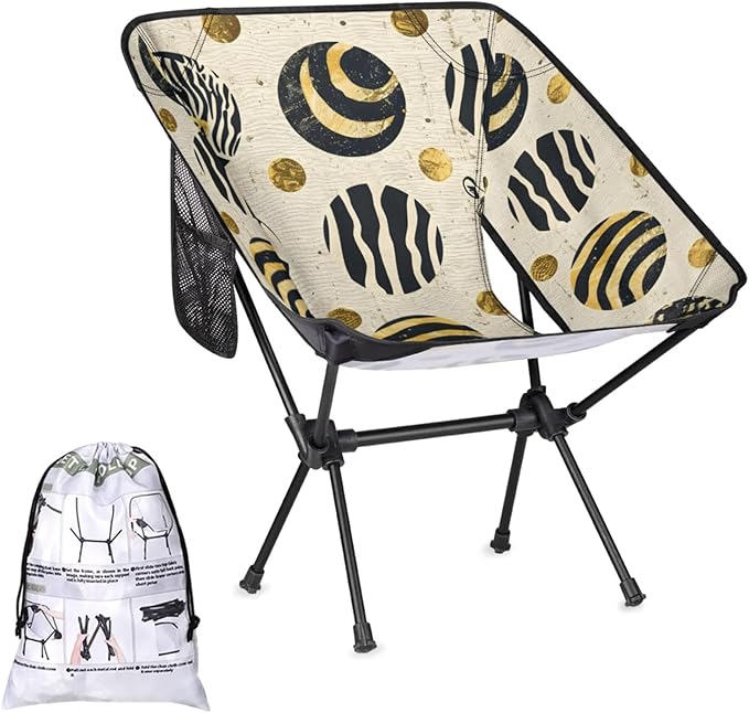 Honeybaby Folding Camping Chair Zebra Print Circle Camping Chairs Lightweight Portable Chair Outdoor Foldable Chairs for Camping Travel Picnic Beach Hiking