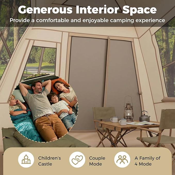 Tangkula 4 Person Camping Tent Instant Pop-Up Cabin Tent with Removable Rainfly Mesh Windows &amp Dual Doors Carrying Bag Portable Outdoor Family Shelter for Picnic Backpacking Traveling
