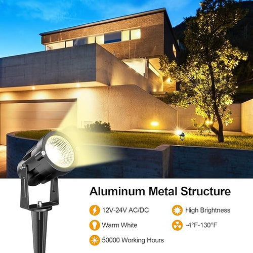 15W Low Voltage Landscape Lights LEDVIE 12 Pack LED Landscape Lighting Outdoor 12V Warm White LED Landscape Light Waterproof Garden Pathway Lights Wall Tree Flag Spotlight with Spike Stand