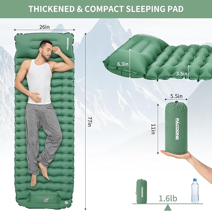 Camping Sleeping Pad Connectable Design for Double Mat Ultralight Inflatable Sleeping Mat with Pillow Built-in Foot Pump Portable Camping Air Mattress for Backpacking Hiking Tent (Green)