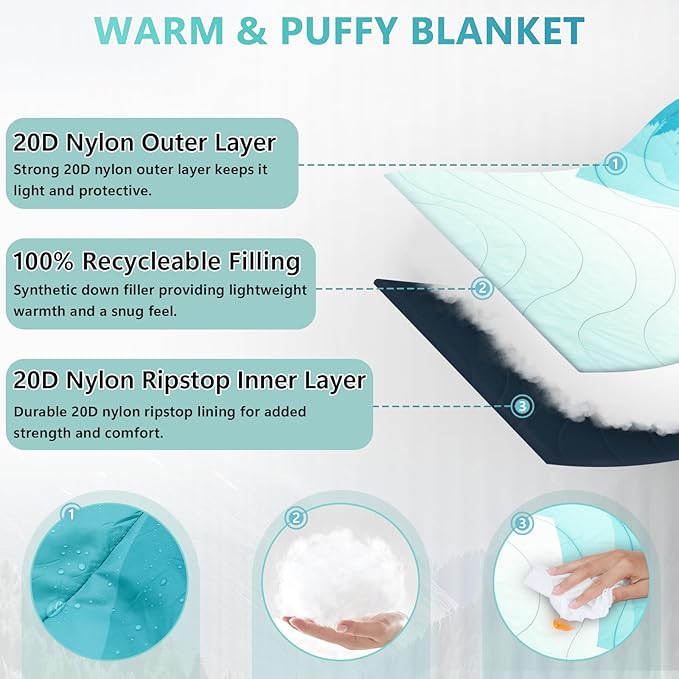 Camping Blanket Waterproof Outdoor Blankets for Sleeping Packable Ultralight Puffy Camping Quilt for Hammock Hiking Picnic Stadium Beach Cold Weather 55x78.8