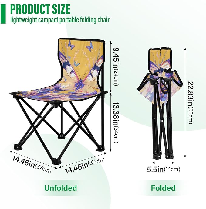 Butterfly Purple Portable Camping Chairs Folding Chair - Durable Oxford Fabric Lightweight Iron Frame Easy Fold Design - Ideal for Outdoor Activities Camping Fishing and Travel