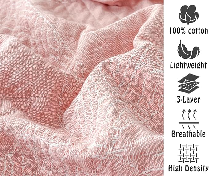 ITFRO Pink Cooling 3 Layer Cotton Muslin Blanket for Hot Sleepers Twin Size 60x80 Inches Lightweight Breathable Reversible Summer Camping Blanket All Seasons for Couch Sofa Bed (Solid Pink 60x80)