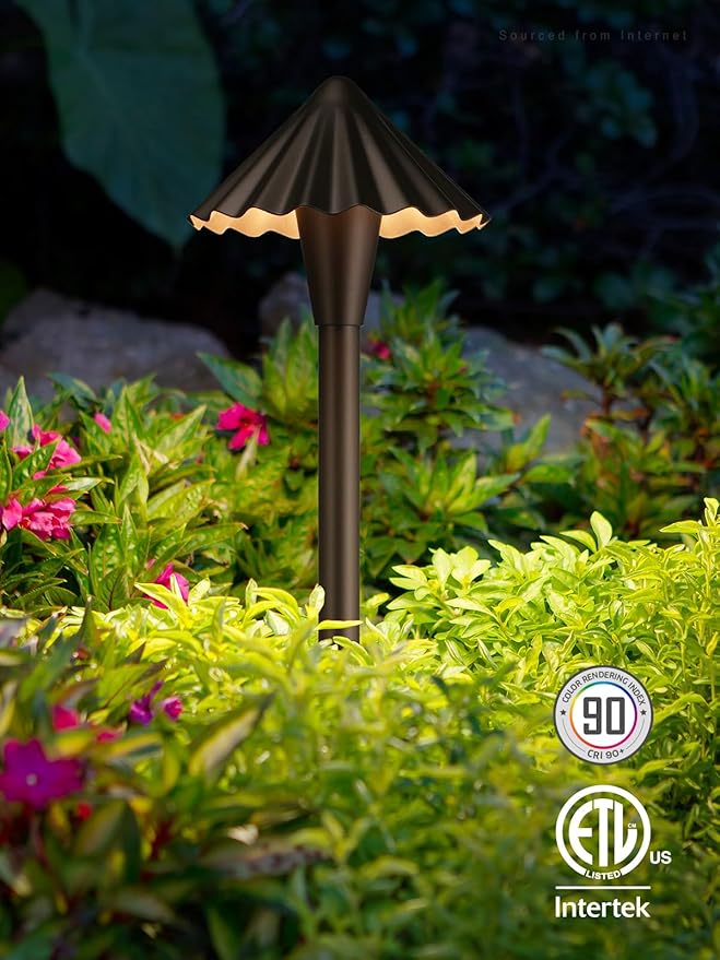 LEONLITE 3CCT Low Voltage Pathway Lights LED Landscape Path Lights 3000K/4000K/5000K Ruffles Head 12-24V AC/DC IP65 Outdoor Walkway Light Oil Rubbed Bronze Aluminum Pack of 6