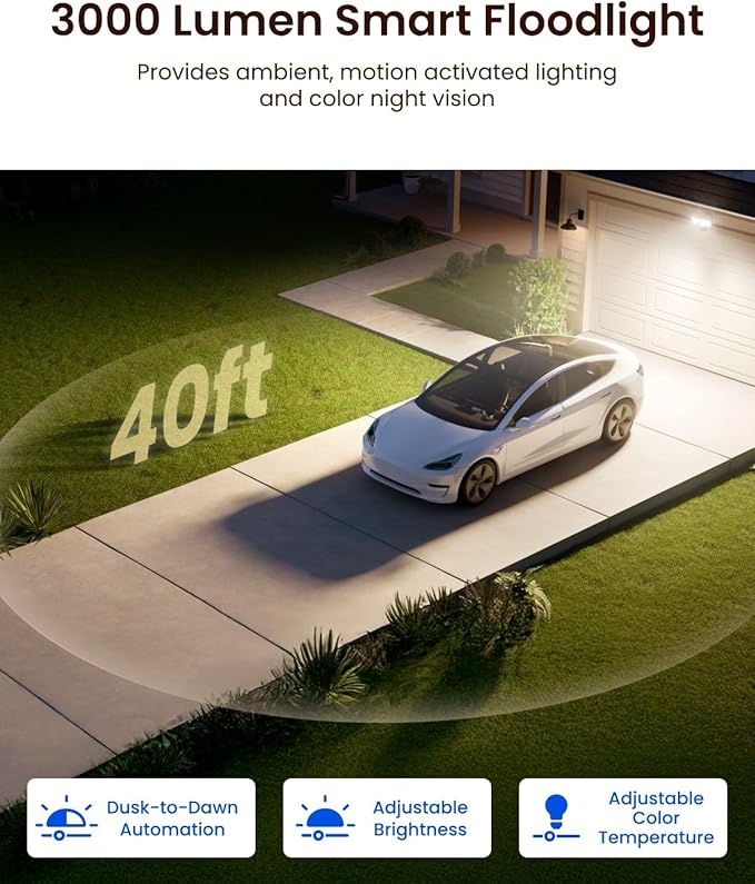 REOLINK TrackFlex Floodlight WiFi 4K Dual-Lens Floodlight Camera 3000 Lumens 360° PTZ 6X Hybrid Zoom Auto-Tracking Privacy Focused Local AI Video Search &amp Storage Dual-Band Wi-Fi 6 AC Hardw