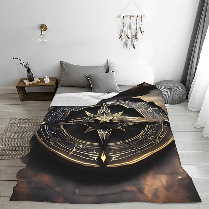 Magical Design Norse Runes Compass Soft Anti-Pilling Flannel Throw Blanket 50x60 Inches - Lightweight Warm Blanket for Couch BedCamping