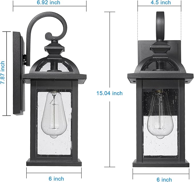 Darkaway Outdoor Lights Fixtures Wall Mount Outdoor Wall Sconce with Seeded Glass Waterproof Outside Exterior Lighting Fixture for House Front Porch Patio (1 Pack)