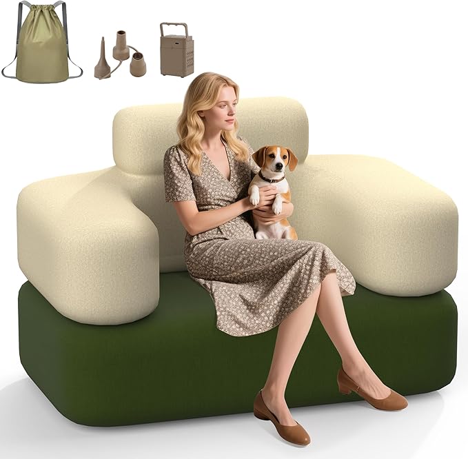 Portable Inflatable Sofa with Built-in Pump - Durable Multifunctional Blow Up Couch for Camping Outdoor Travel Home Backyard (Single)
