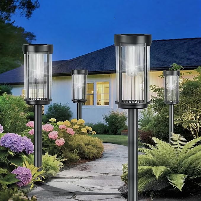 EXCMARK 8 Pack Outdoor Solar Lights Waterproof for Yard Garden Walkway Pathway Lawn Decorative Contemporary Landscape Lighting. (Cool White Light 8)