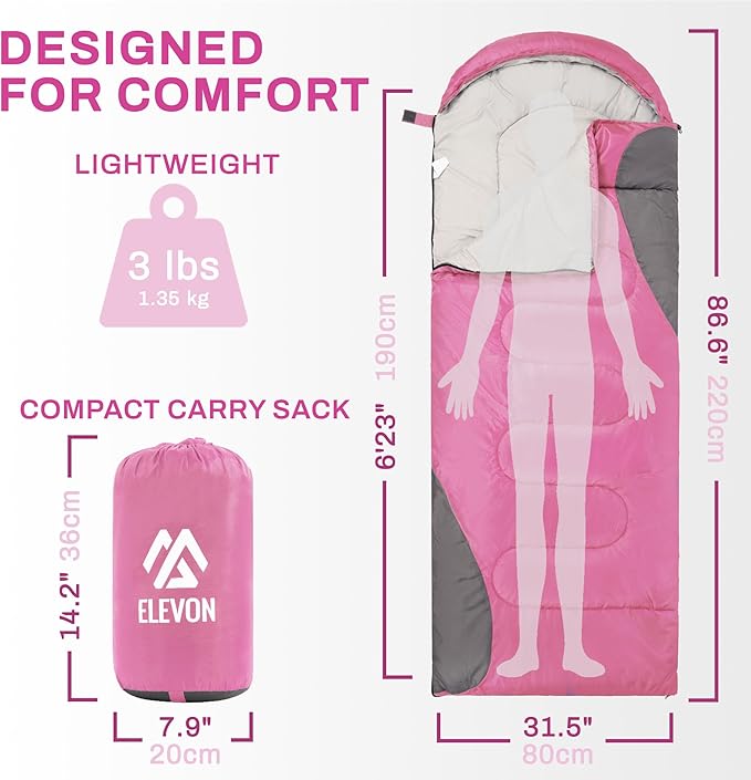 Elevon Double Sleeping Bag 2 Pillows for Adults Queen Size XL Sleeping Bag Waterproof Compact with Compression Sack 2 Person Sleeping Bags Cold Warm Weather- 3 Seasons Backpacking Hiking Travel