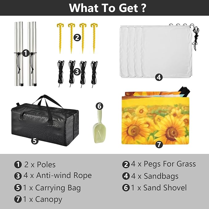 Sunflower Flower FloralCamping Sun Shelters 9.2 x 10.5 FT Beach Canopy Tent Sun Shade with Carrying Bag for Camping Trips Fishing Backyard Fun or Picnics 21341236