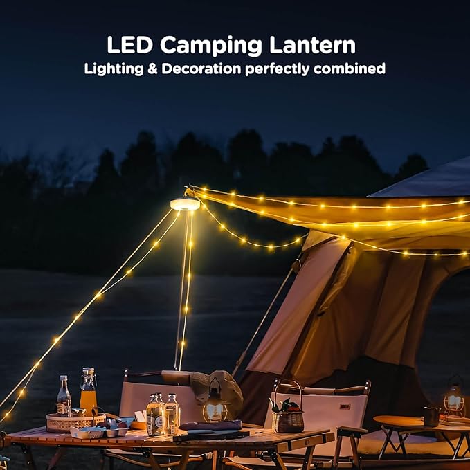 OGERY 2-Pack Camping String Lights 32.8FT Rechargeable Christmas String Lights Outdoor/Indoor 8 Modes 4-in-1 Quick Storage Fairy Lights Portable Lamp for Xmas Tree Decor Party Camping Essentials
