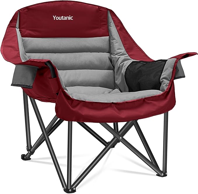 Oversized Camping Chair Portable Folding Camping Chairs with Side Pocket Cup Holder and Carry Bag Heavy Duty Outdoor Camping Chairs for Adults Fishing Sports Trip up to 400lbs Style 3