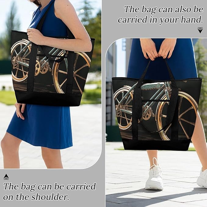 Insulated Shopping BagLarge Reusable Cooler Bags Bike Printed Foldable Shopping BagTravel Waterproof Shoulder Bag