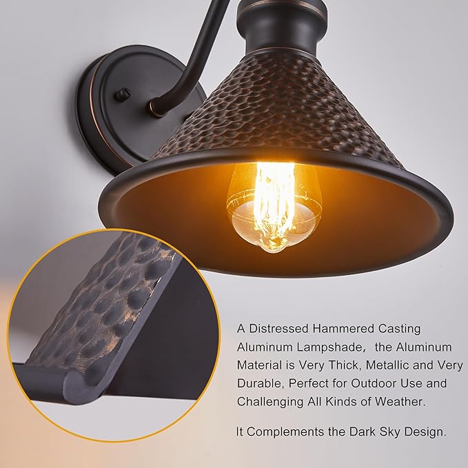 Gooseneck Outdoor Wall Light Fixtures 2-Pack Farmhouse Barn Lights for Porch Industrial Oil-Rubbed Bronze Exterior Wall Sconce for Garage Patio E26 Base Anti-Rust Bulb not Included