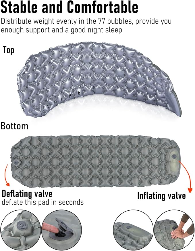 iClimb 1 Air Sleeping Pad and 1 Super Easy Assemble Cot Bundle Ultralight Compact for Adults Outdoor Camping Backpacking Hiking