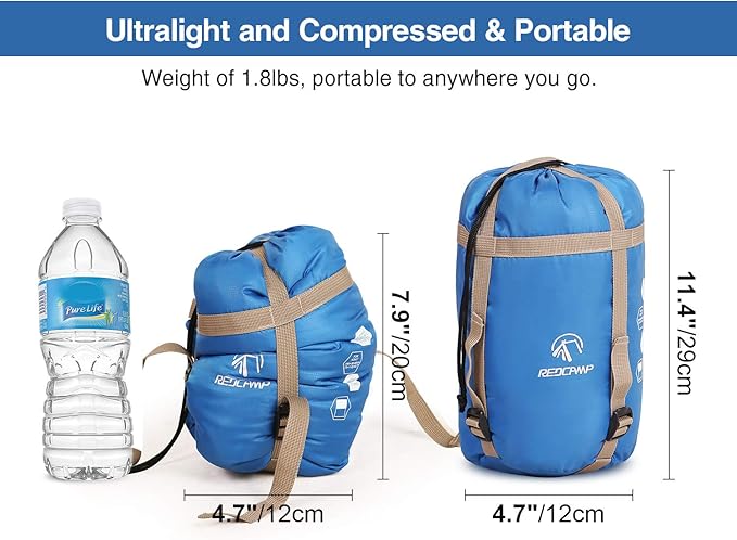 REDCAMP Ultra Lightweight Sleeping Bag for Backpacking Hiking Comfort for Adults Warm Weather with Compression Sack