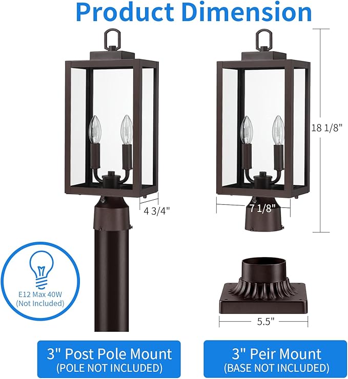 18'' Dusk to Dawn Outdoor Post Light Lamp Post Light Fixture Waterproof Modern Outside Post Lantern Column Lights Exterior Pole Lighting Pillar Lantern Brown 1 Pack (Not Include Mounting Base)