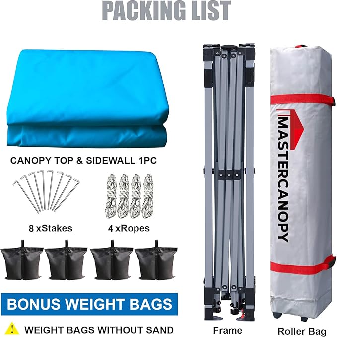 MASTERCANOPY Durable Pop-up Canopy Tent with 1 Sidewall (10'x10'Sky Blue)