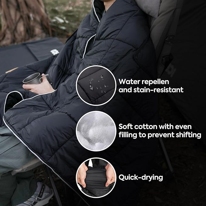ICECO Camping Cot with Camping Blanket for Adults 900D Oxford Fabric Height Adjustable with Cot Leg Extenders Sleeping Cot for Camping Hiking Beach Home Lightweight Comfortable(L-Black)