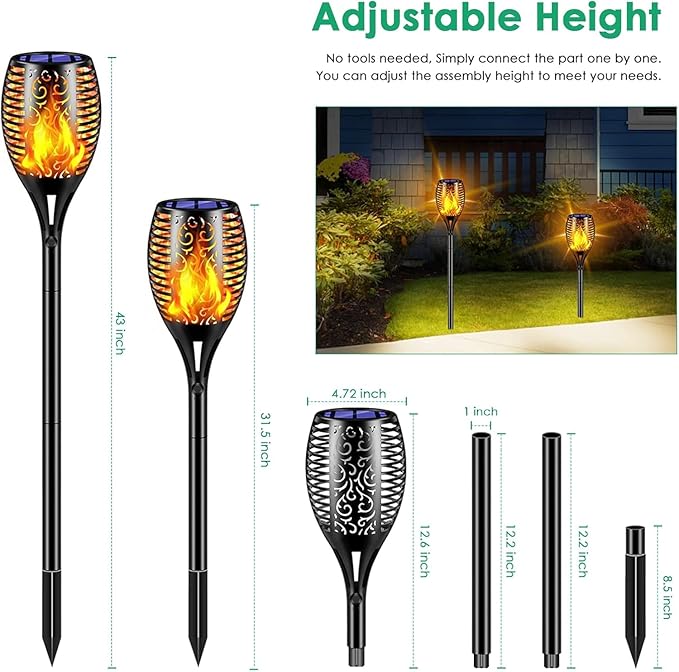 TomCare Solar Lights Outdoor 99 LED Higher &amp Larger Flickering Flame Solar Torch Lights 43 Waterproof Outdoor Lighting Solar Powered Pathway Lights for Garden Patio Yard 6Pack