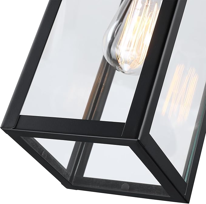 13 Inch Outdoor Pendant Lights for Porch-Ceiling Mount Exterior Pendant Lights Steel and Glass Outdoor Porch Hanging Light for Hallway Entrance Gazebo E26