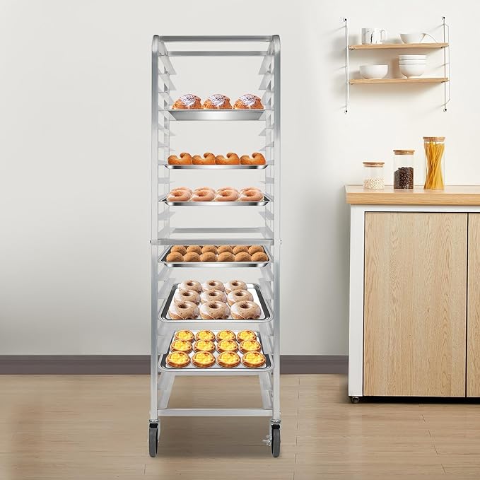 20-Tier Sheet Pan Rack6063 Aluminum Alloy Bread Baking Speed RackHome Kitchen Tiered Rolling Cart4 Wheels for PastryCookiesBreadDoughPizza