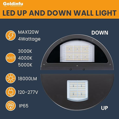 120W Up and Down LED Wall Pack Light 3000/4000/5000K 3CCT 60/80/100/120W Selectable Commercial Security Lighting Outdoor LED Wall Lights for Building Parking Lot Warehouse100-277V ETL Listed
