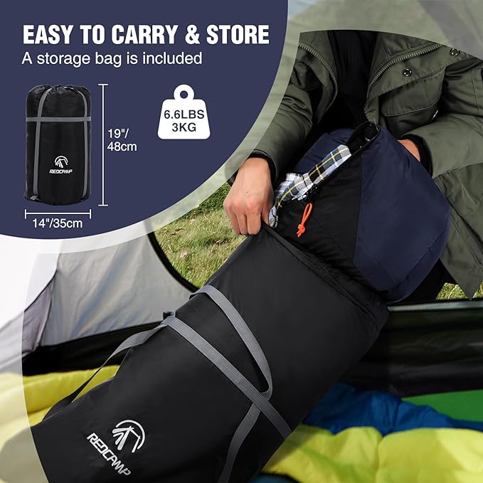 REDCAMP Cotton Flannel Sleeping Bag for Camping Backpacking Adults Cold Weather Envelope Sleeping Bags with 2/3/4/6lbs Filling